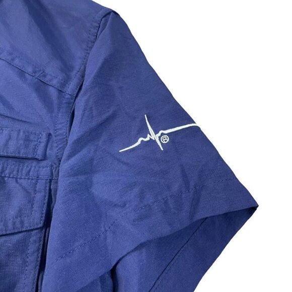 Habit Shirt Womens Navy Blue Button Up Fishing Short Sleeve Small - Picture 6 of 7
